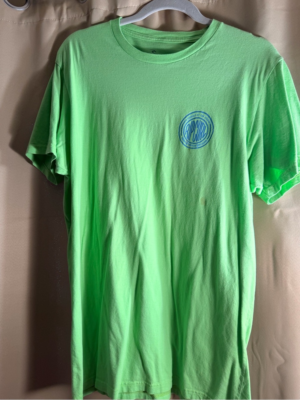Rip Curl Neon Green Short Sleeve Tee with Blue Chest Logo